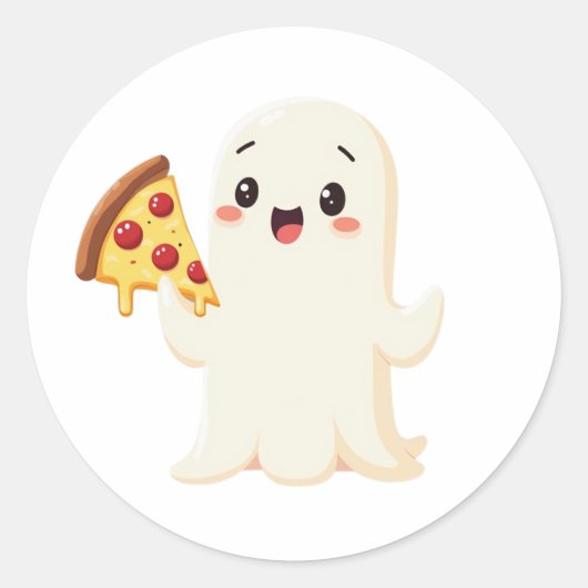 Kawaii Ghost with Pizza  ラウンドシール (正面)