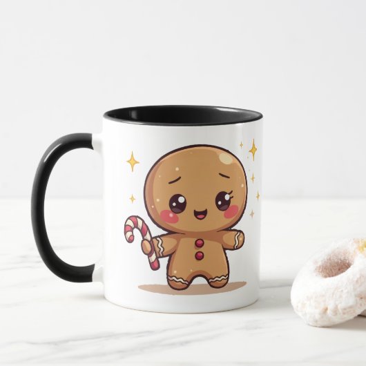 Kawaii Gingerbread Man Cute Christmas Coffee Mug マグカップ (ドーナツ)