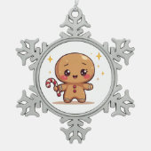 Kawaii Gingerbread Man Cute Christmas Ornament スノーフレークピューターオーナメント (正面)