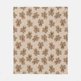 Kawaii Gingerbread Man Pattern  フリースブランケット