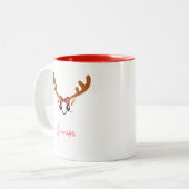 Kawaii Girl Reindeer Face Custom Name Christmas ツートーンマグカップ (正面左)