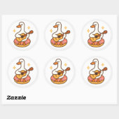 Kawaii Goose Playing Guitar Sticker ラウンドシール (シート)