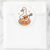 Kawaii Goose Playing Guitar Sticker ラウンドシール (バッグ)