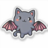 Kawaii Gray Bat Cat - Adorable Flying Kitten シール (正面)