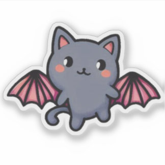Kawaii Gray Bat Cat - Adorable Flying Kitten シール