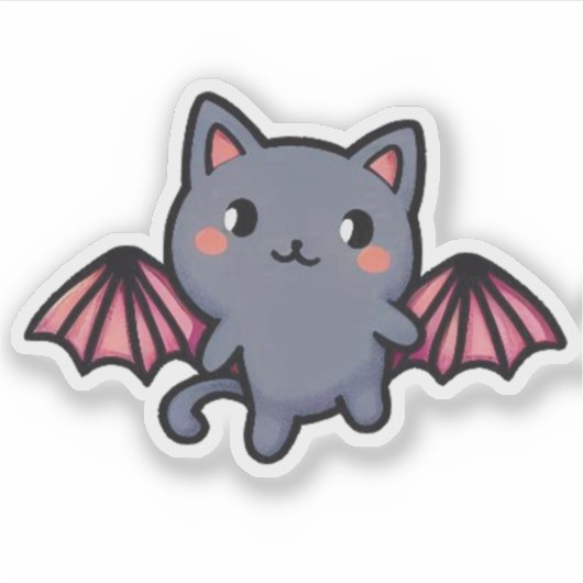 Kawaii Gray Bat Cat - Adorable Flying Kitten シール (正面)