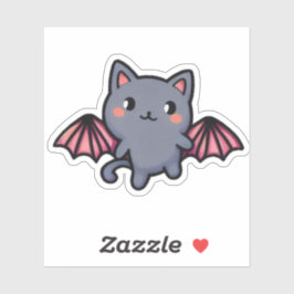 Kawaii Gray Bat Cat - Adorable Flying Kitten シール