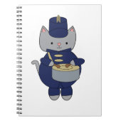 Kawaii Grey Cat Marching Band Drummer Illustration ノートブック (正面)
