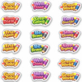 Kawaii Growth Mindset Phrases & Pencil Teacher シール (正面)