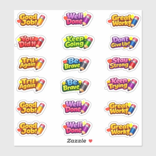 Kawaii Growth Mindset Phrases & Pencil Teacher シール (シート)