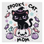 Kawaii Halloween Cat – Cute Witch Kitty on Pumpkin ポスター (正面)