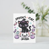 Kawaii Halloween Cat – Cute Witch Kitty on Pumpkin ポストカード (スタンド正面)