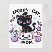 Kawaii Halloween Cat – Cute Witch Kitty on Pumpkin ポストカード (正面)