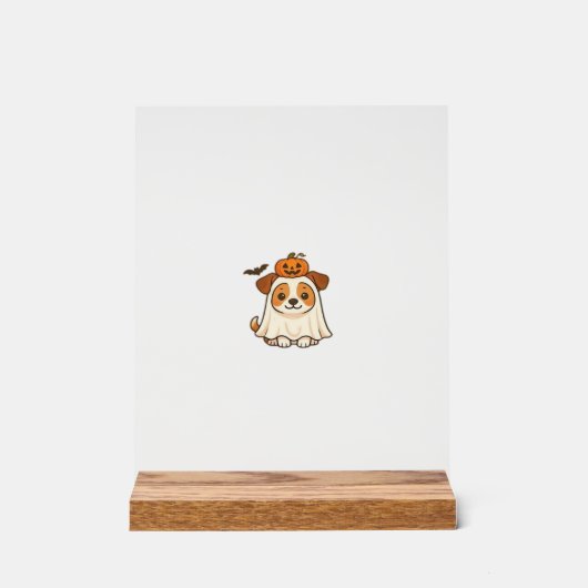 Kawaii Halloween Dog � Pumpkin Ghost Puppy Sticker アクリルサイン (正面)