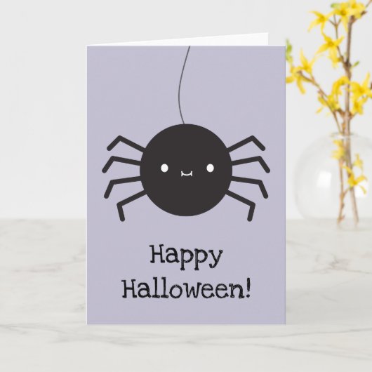 Kawaii Halloween Spider カード (黄色い花)