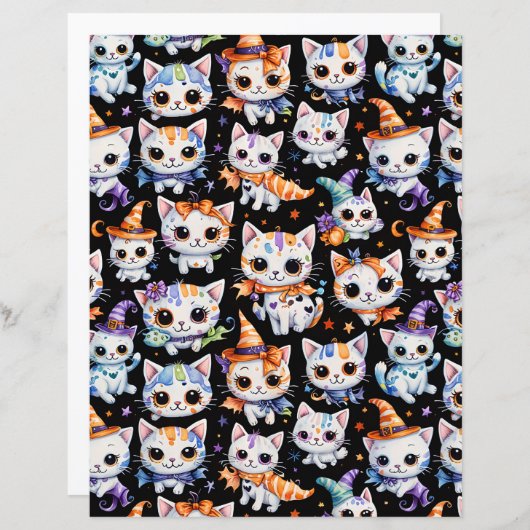 Kawaii Halloween Witch Kitten Scrapbook Paper (正面/裏面)