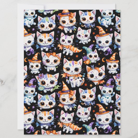 Kawaii Halloween Witch Kitten Scrapbook Paper (正面)