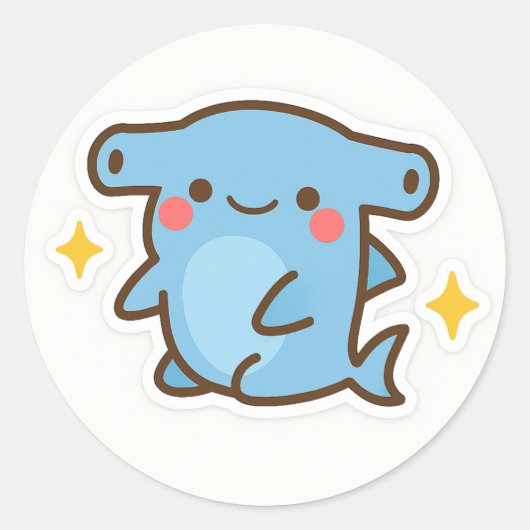 Kawaii Hammerhead Shark Sticker ラウンドシール (正面)