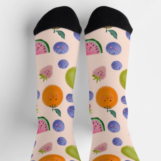 Kawaii Hand-drawn Happy Fruits ソックス (上部)