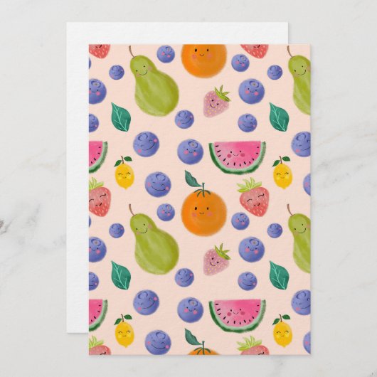 Kawaii Hand-drawn Happy Fruits 招待状 (正面/裏面)