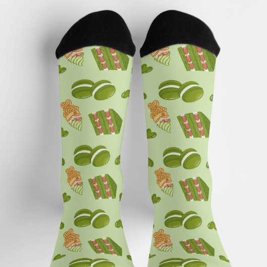  Kawaii Hand-Drawn Matcha Sweets Seamless Pattern ソックス (上部)