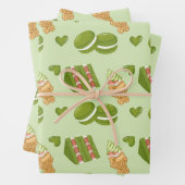 Kawaii Hand-Drawn Matcha Sweets Seamless Pattern ラッピングペーパーシート (インサイチュ)