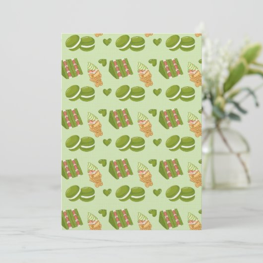 Kawaii Hand-Drawn Matcha Sweets Seamless Pattern 招待状 (スタンド正面)