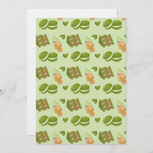 Kawaii Hand-Drawn Matcha Sweets Seamless Pattern 招待状 (正面/裏面)