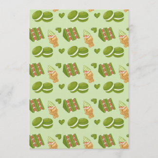 Kawaii Hand-Drawn Matcha Sweets Seamless Pattern 招待状