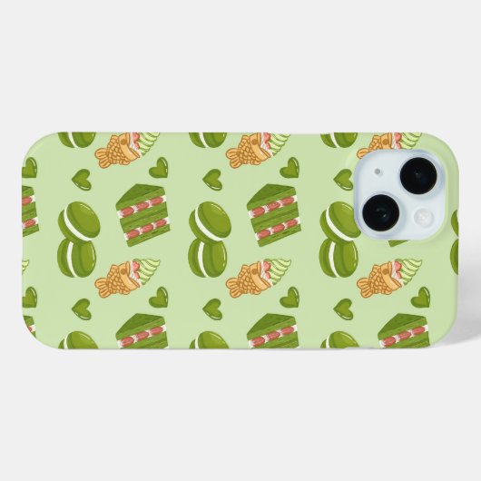 Kawaii Hand-Drawn Matcha Sweets Seamless Pattern Case-Mate iPhoneケース (裏面 (横))