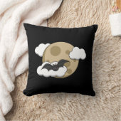 Kawaii Happy Bat Flying on Full Moon クッション (ブランケット)