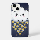 Kawaii Happy Cloud Gold Hearts Blue iPhoneケース (裏面)