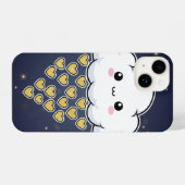 Kawaii Happy Cloud Gold Hearts Blue iPhoneケース (裏面横)