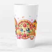 Kawaii Happy Food Cute Burger, Pizza & Hotdog カフェラテマグ (正面)