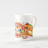Kawaii Happy Food Cute Burger, Pizza & Hotdog ボーンチャイナマグカップ (正面右)