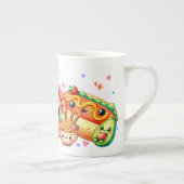 Kawaii Happy Food Cute Burger, Pizza & Hotdog ボーンチャイナマグカップ (右)