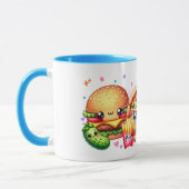 Kawaii Happy Food Cute Burger, Pizza & Hotdog マグカップ (左)