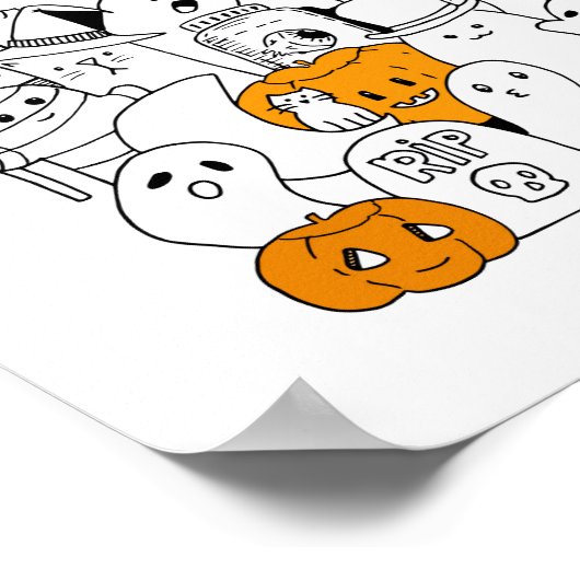 Kawaii Happy Halloween Doodle ポスター (角)