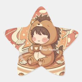 Kawaii Hedgehog Coffee Star Reward Sticker 星シール
