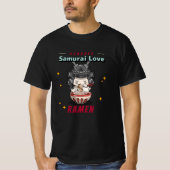 Kawaii Honored Samurai Cat Eat Ramen Tシャツ (正面)