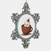 Kawaii Hot Cocoa Mug Smiling Marshmallow Art スノーフレークピューターオーナメント (左)