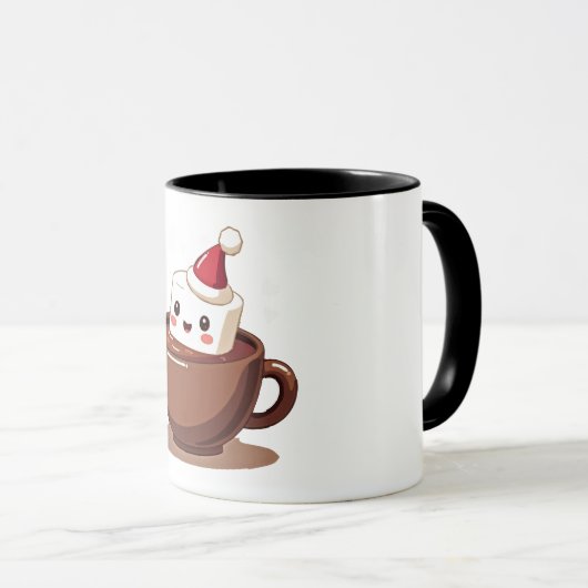 Kawaii Hot Cocoa Mug Smiling Marshmallow Art マグカップ (正面右)