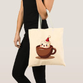 Kawaii Hot Cocoa Mug Smiling Marshmallow Tote Bag トートバッグ (正面(商品))