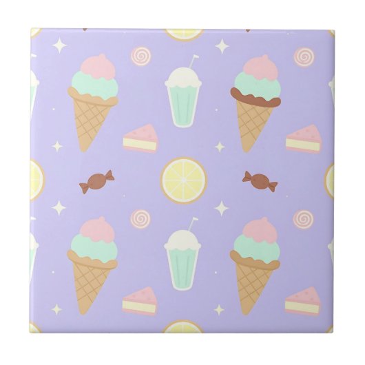 Kawaii Ice Cream Sweets Pattern タイル (正面)
