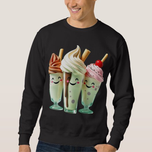 Kawaii Ice Cream Trio Cute Dessert Characters スウェットシャツ (正面)