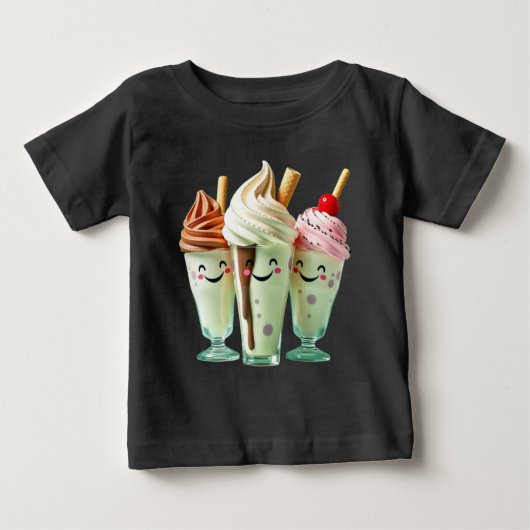Kawaii Ice Cream Trio Cute Dessert Characters ベビーTシャツ (正面)