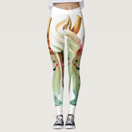 Kawaii Ice Cream Trio Cute Dessert Characters レギンス (正面)