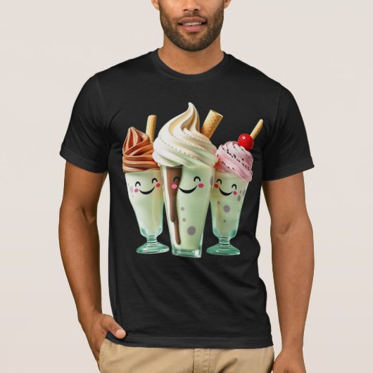 Kawaii Ice Cream Trio Cute Dessert Characters Tシャツ (正面)