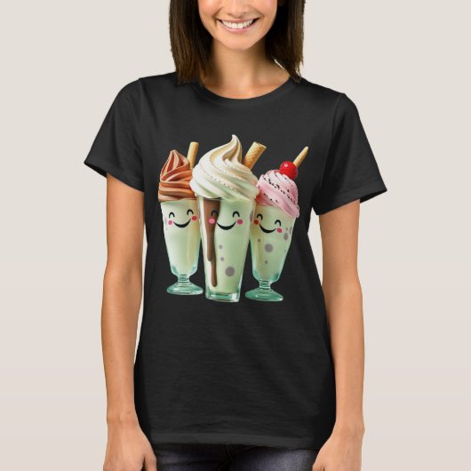 Kawaii Ice Cream Trio Cute Dessert Characters Tシャツ (正面)