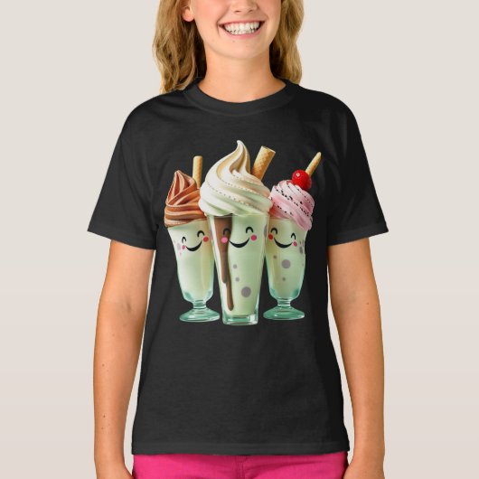 Kawaii Ice Cream Trio Cute Dessert Characters Tシャツ (正面)